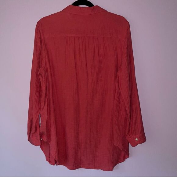 J Jill XLP Blouse Pink Muslin Cotton Button Collar - Picture 6 of 8